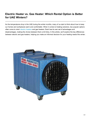 Electric Heater vs Gas Heater Which Rental Option is Better for UAE Winters