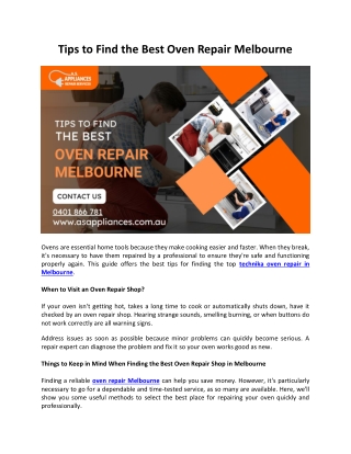 Tips to Find the Best Oven Repair Melbourne