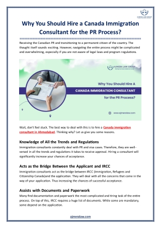 Why You Should Hire a Canada Immigration Consultant for the PR Process?