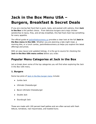 Jack in the Box Menu