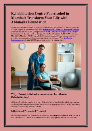 Rehabilitation Centre For Alcohol in Mumbai