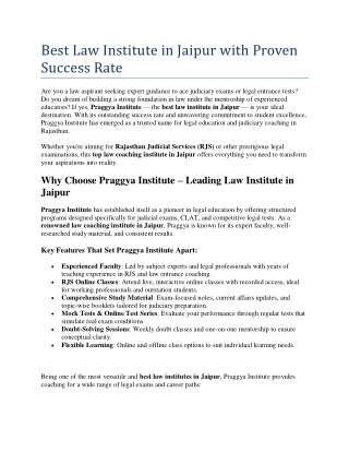 Best Law Institute in Jaipur with Proven Success Rate