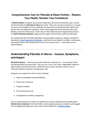 Comprehensive Care for Fibroids at Ekam Fertility – Restore Your Health, Reclaim Your Confidence