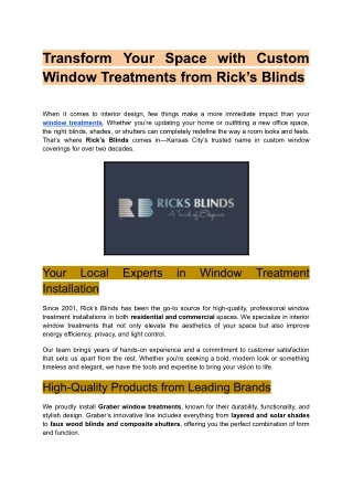 Transform Your Space with Custom Window Treatments from Rick’s Blinds