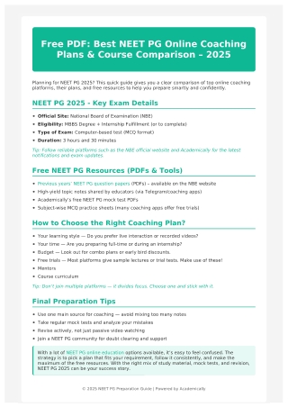 Free PDF: Best NEET PG Online Coaching Plans & Course Comparison – 2025