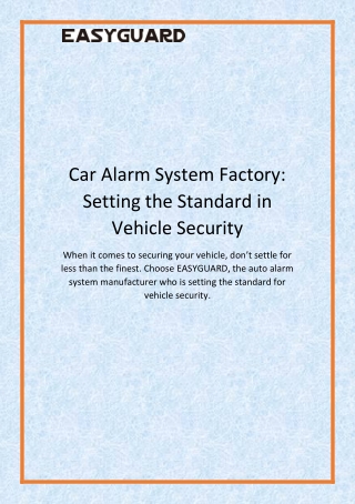 Car Alarm System Factory: Setting the Standard in Vehicle Security
