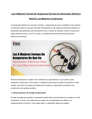 Las 8 Mejores Formas De Asegurarse De Que Su Generador Eléctrico Está En Las Mej