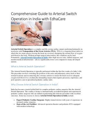 Comprehensive Guide to Arterial Switch Operation in India with EdhaCare