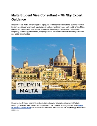 Malta Student Visa Consultant – 7th Sky Expert Guidance