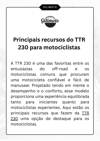 Principais recursos do TTR 230 para motociclistas