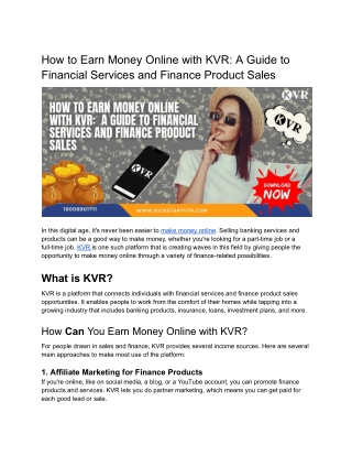 How to Earn Money Online with KVR: A Guide to Financial Services and Finance Pro