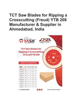 TCT Saw Blades for Ripping a Crosscutting (Freud) YTB 208 Manufacturer