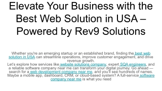 Elevate Your Business with the Best Web Solution in USA – Powered by Rev9 Solutions