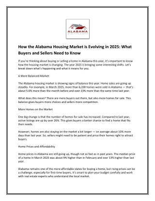 How the Alabama Housing Market is Evolving in 2025 What Buyers and Sellers Need to Know