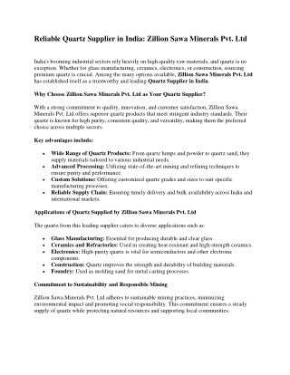 Trusted Quartz Supplier in India | Zillion Sawa Minerals Pvt. Ltd.