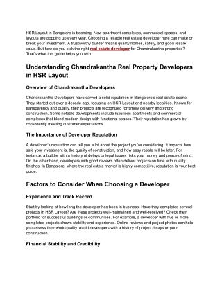 Real Property Developer in HSR Layout Bangalore