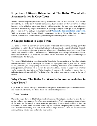 Experience Ultimate Relaxation at The Baths Warmbaths Accommodation in Cape Town