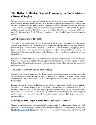 The Baths A Hidden Gem of Tranquility in South Africa’s Citrusdal Region