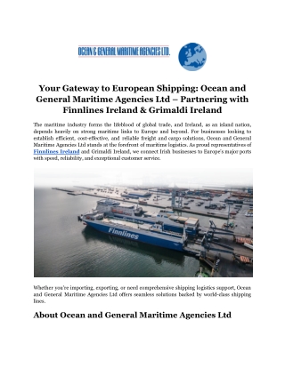 Your Gateway to European Shipping_ Ocean and General Maritime Agencies Ltd – Partnering with Finnlines Ireland & Grimald