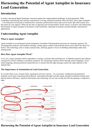 Harnessing the Potential of Agent Autopilot in Insurance Lead Generation