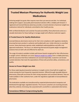 Trusted Mexican Pharmacy for Authentic Weight Loss Medications