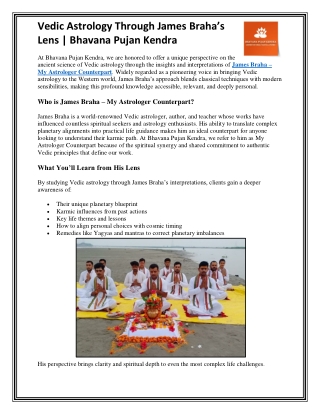 Vedic Astrology Through James Braha’s Lens | Bhavana Pujan Kendra
