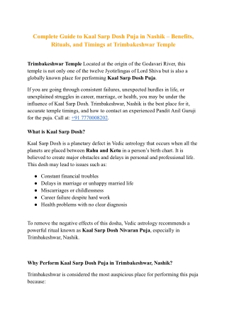 Complete Guide To Kaal Sarp Dosh Puja In Trimbakeshwar