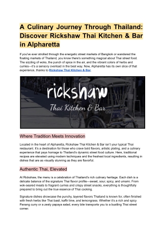 A Culinary Journey Through Thailand_ Discover Rickshaw Thai Kitchen & Bar in Alpharetta