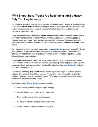 Why Bharat Benz Trucks Are Redefining India’s Heavy Duty Trucking Industry