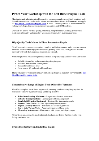 Vermaent – Best Diesel Locomotive Engine Tools