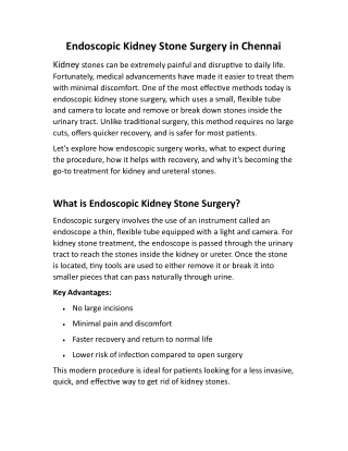 Endoscopic Kidney Stone Surgery in Chennai