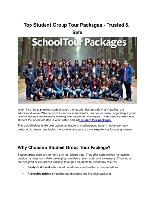 Top Student Group Tour Packages – Trusted & Safe