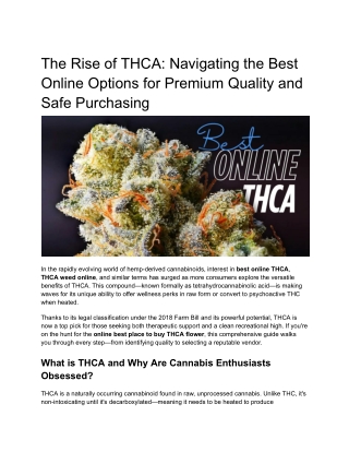 The Rise of THCA Navigating the Best Online Options for Premium Quality and Safe Purchasing