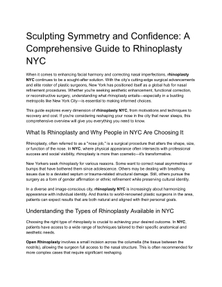 Sculpting Symmetry and Confidence A Comprehensive Guide to Rhinoplasty NYC