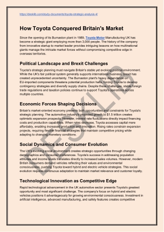 How Toyota Conquered Britain's Market