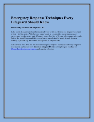 Emergency Response Techniques Every Lifeguard Should Know
