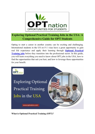 Exploring Optional Practical Training Jobs in the USA