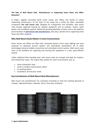 The Role of Wall Mount Rack Manufacturers in Supporting Smart Home and Office Networks