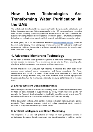How New Technologies Are Transforming Water Purification in the UAE
