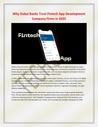 Why Dubai Banks Trust Fintech App Development Company Firms in 2025