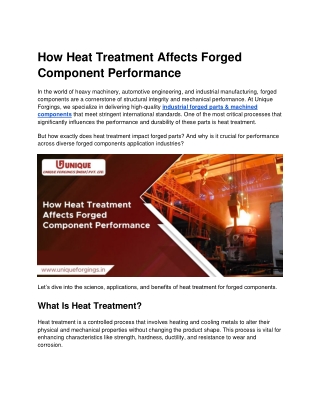How Heat Treatment Affects Forged Component Performance