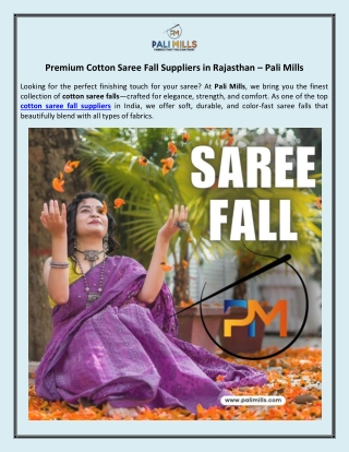 Premium Cotton Saree Fall Suppliers in Rajasthan – Pali Mills