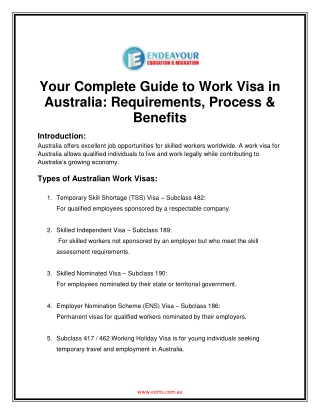 Your Complete Guide to Work Visa Australia: Requirements, Process & Benefitsv