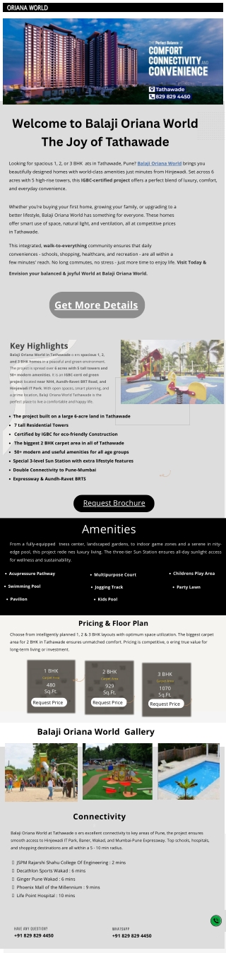 Balaji Oriana World in tathawade Project Overview Details