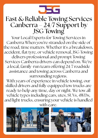 Reliable & Affordable Towing Services Canberra  JSG Towing
