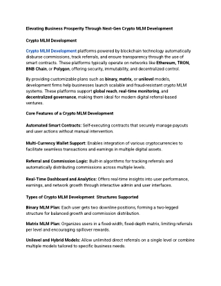 Elevating Business Prosperity Through Next-Gen Crypto MLM Development