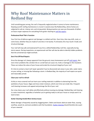 Why Roof Maintenance Matters in Redland Bay