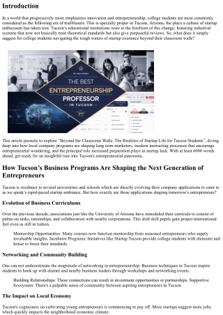 Beyond the Classroom Walls: The Realities of Startup Life for Tucson Students