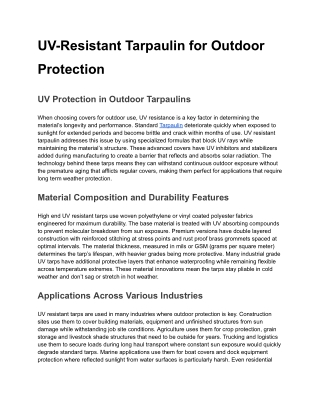 UV-Resistant Tarpaulin for Outdoor Protection