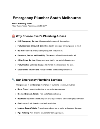 Emergency Plumber South Melbourne – 24/7 Plumbing Services by Sven’s Plumbing &